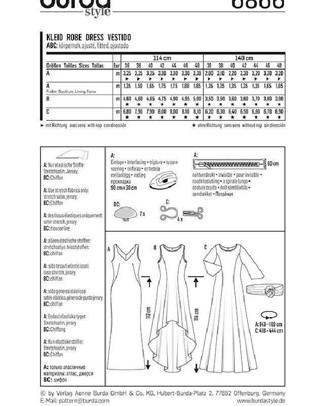 Patron Burda  Robe de soirée - Burda 6866 - Mercerine