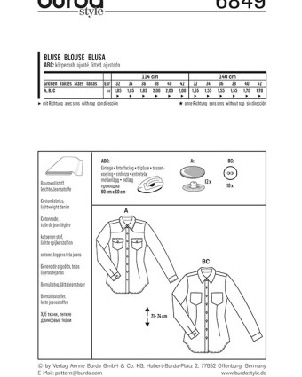 Patron de couture  Chemisier - Burda 6849 - Mercerine