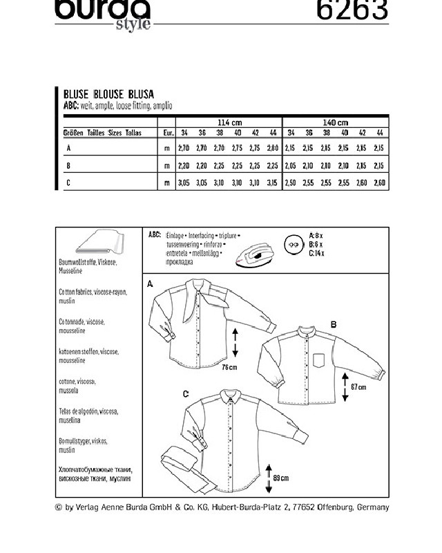 Patron Burda Chemisier  - Burda 6263 - Mercerine