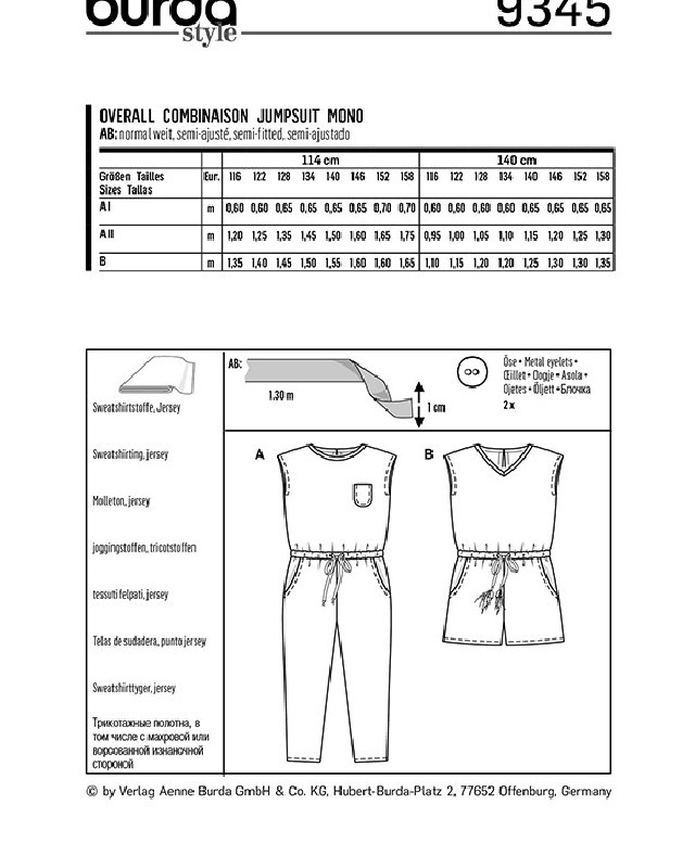 Patron  Combinaison - Burda 9345 - Mercerine