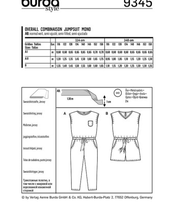 Patron  Combinaison - Burda 9345 - Mercerine