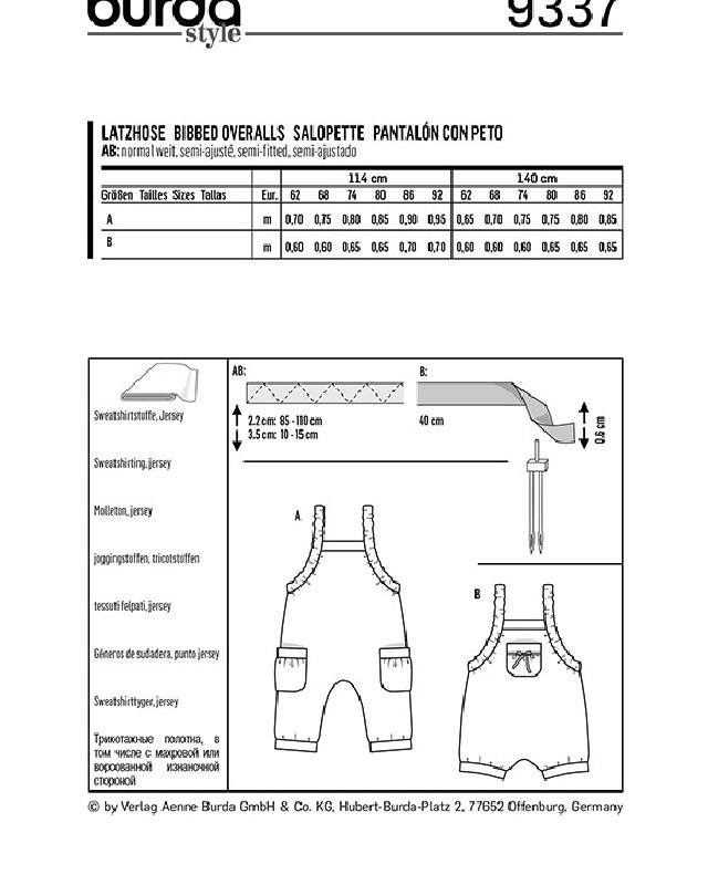 Patron  Salopette - Burda 9337 - Mercerine