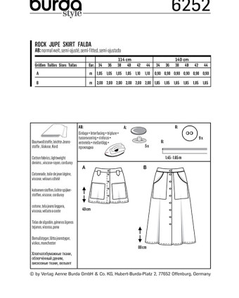 Patron Burda Jupe évasée  - Burda 6252 - Mercerine