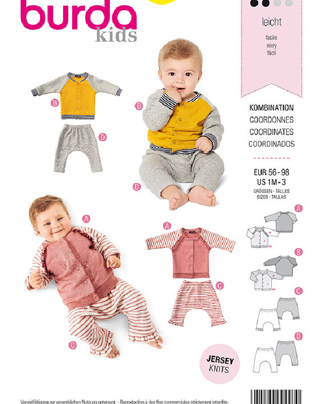 Patron de couture Ensemble bébés  - Burda 9297 - Mercerine