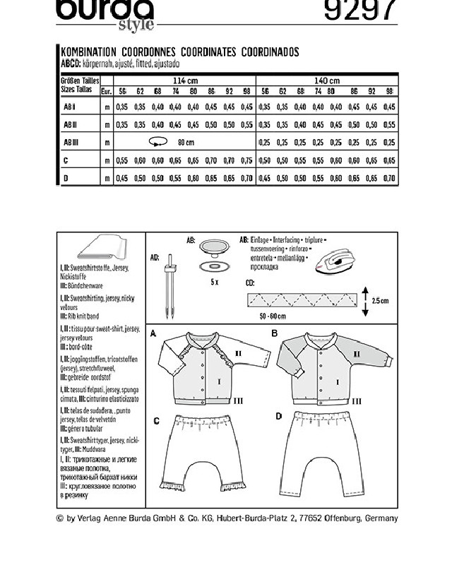 Patron de couture Ensemble bébés  - Burda 9297 - Mercerine