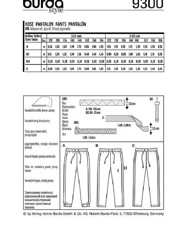 Patron Burda Pantalon de  - Burda 9300 - Mercerine