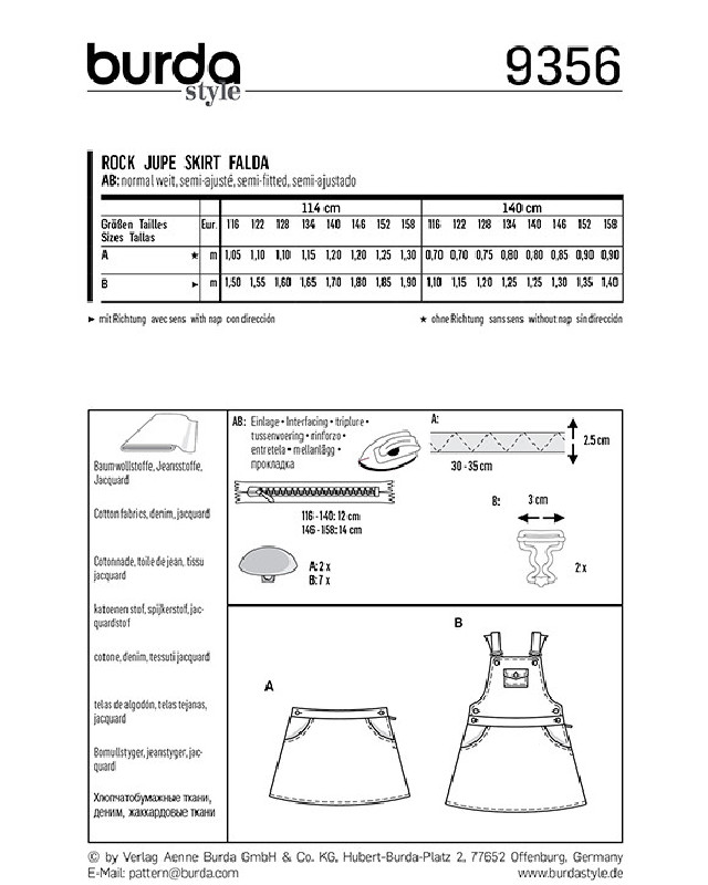 Patron Burda  Jupe et salopette - Burda 9356 - Mercerine