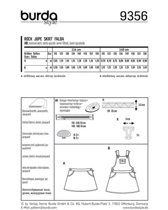 Patron Burda  Jupe et salopette - Burda 9356 - Mercerine