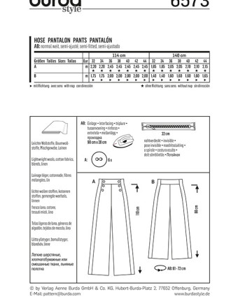 Patron Burda  Pantalon - Burda 6573 - Mercerine