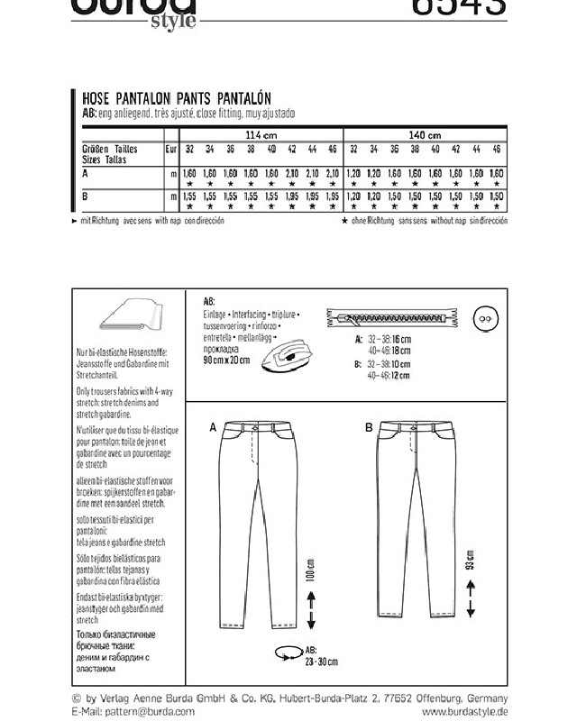 Patron  Pantalon - Burda 6543 - Mercerine