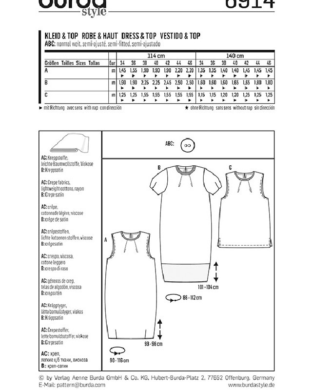 Patron  Robe et haut - Burda 6914 - Mercerine