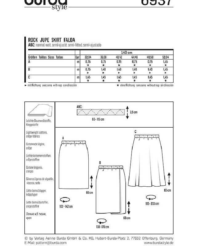 Patron  Jupe - Burda 6937 - Mercerine