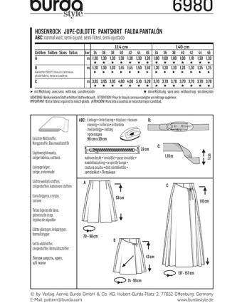 Patron de couture  Jupe-culotte - Burda 6980 - Mercerine