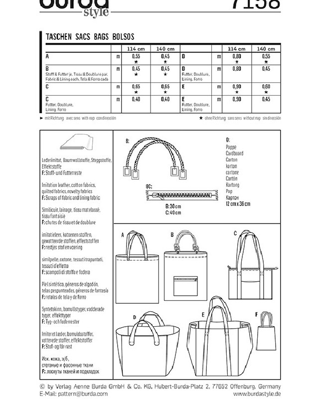 Patron Burda  Sacs - Burda 7158 - Mercerine