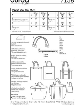 Patron Burda  Sacs - Burda 7158 - Mercerine