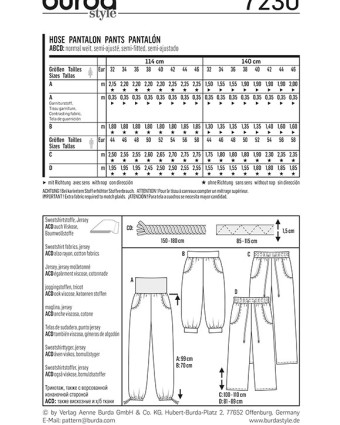 Patron  Young Pantalon - Burda 7230 - Mercerine