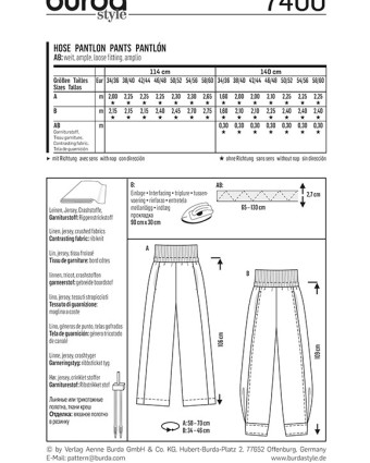 Patron de couture  Pantalon - Burda 7400 - Mercerine