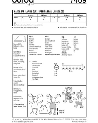 Patron  Lapin et Ours - Burda 7409 - Mercerine