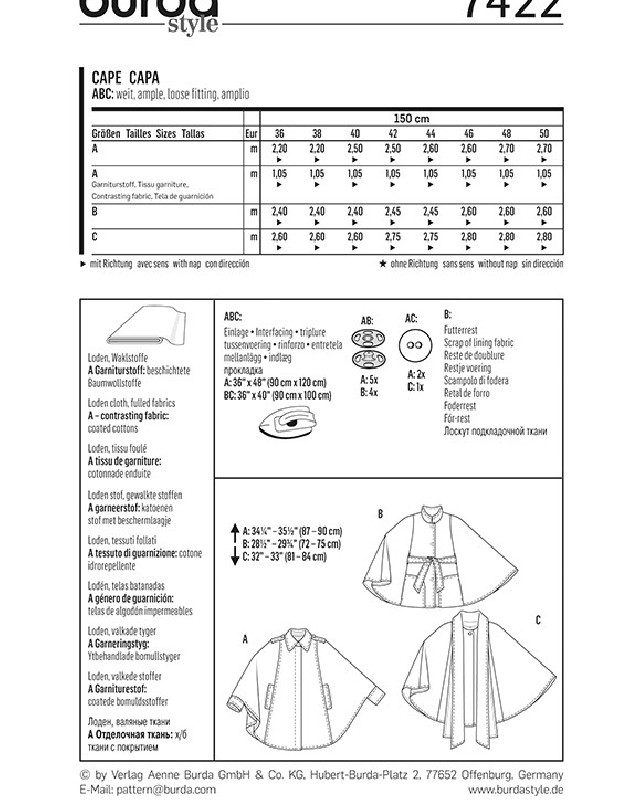 Patron  Cape - Burda 7422 - Mercerine