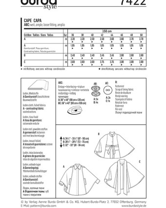 Patron  Cape - Burda 7422 - Mercerine