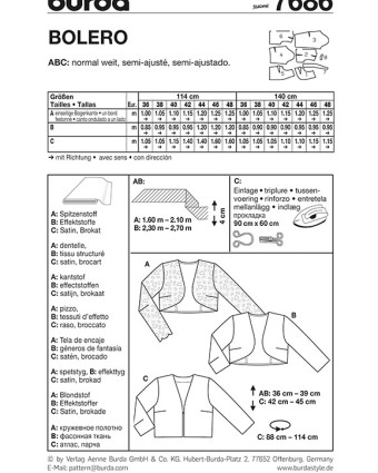 Patron  Boléro - Burda 7686 - Mercerine