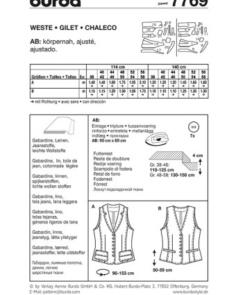 Patron Burda  Gilet - Burda 7769 - Mercerine