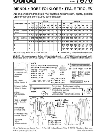 Patron de couture  Dirndl - Burda 7870 - Mercerine