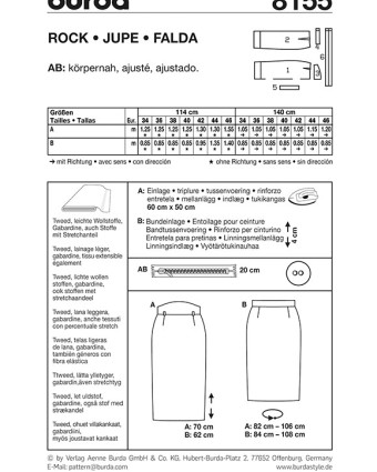 Patron de couture  Jupe - Burda 8155 - Mercerine