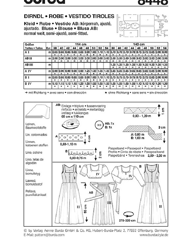 Patron de couture  Ensemble bavarois - Burda 8448 - Mercerine