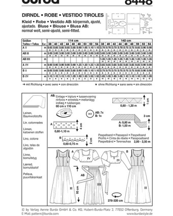 Patron de couture  Ensemble bavarois - Burda 8448 - Mercerine