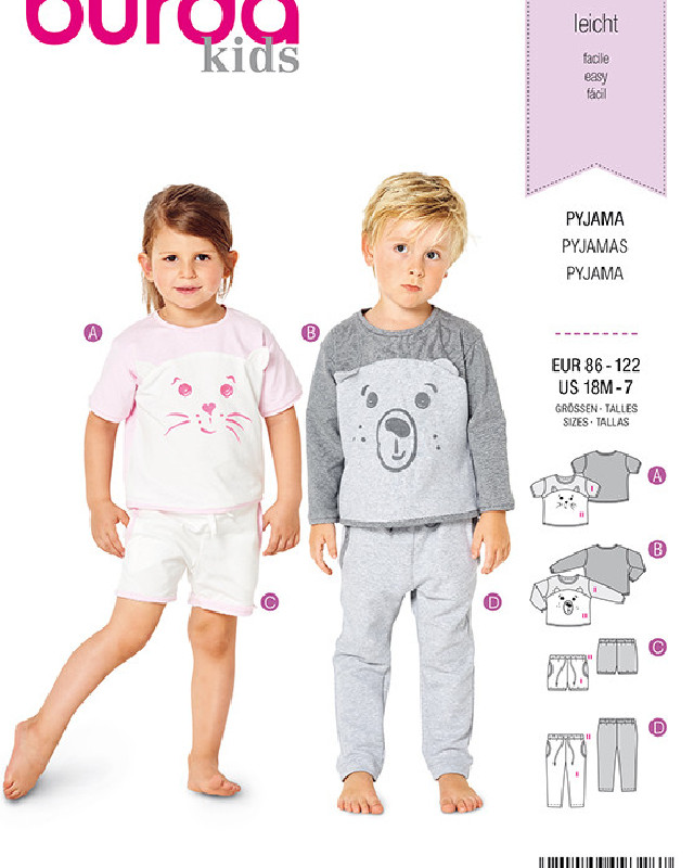 Patron Burda Pyjama enfants  - Burda 9326 - Mercerine