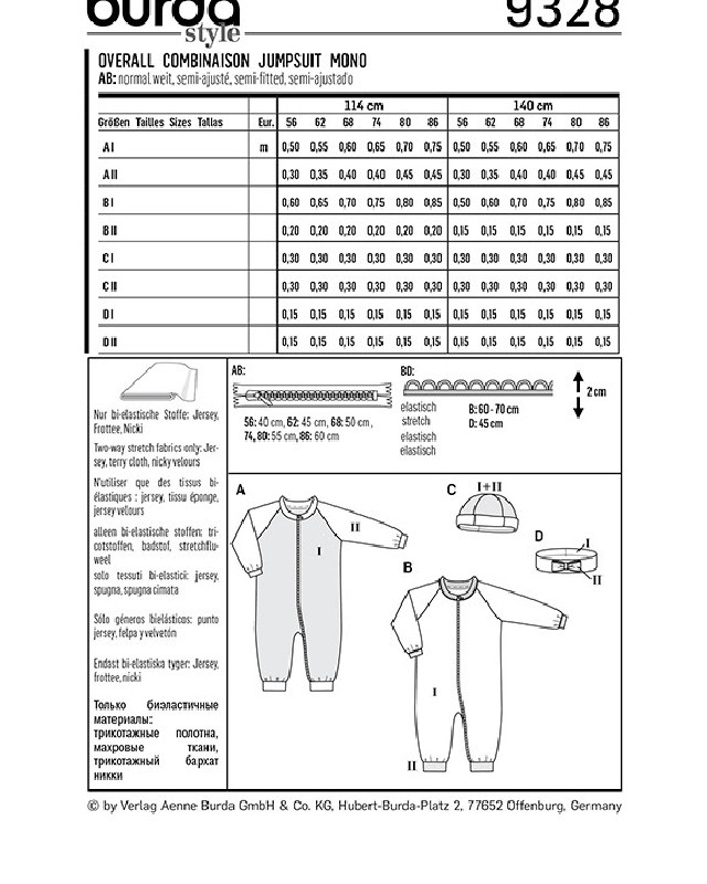 Patron de couture  Ensemble pour bébés - Burda 9328 - Mercerine