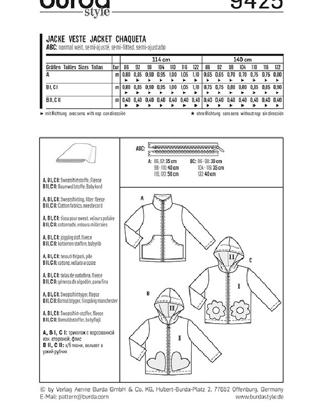 Patron Veste - Burda 9425 - Mercerine