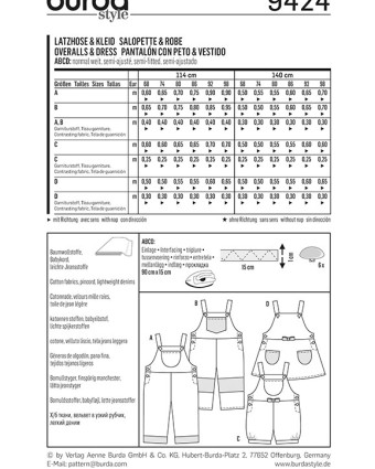 Patron Burda Salopette et robe - Burda 9424 - Mercerine