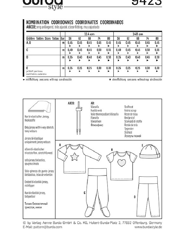 Patron Burda Ensemble bébé - Burda 9423 - Mercerine