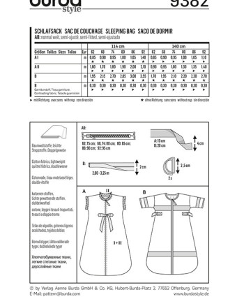 Patron Burda Sacs de couchage - Burda 9382 - Mercerine