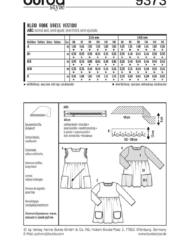 Patron Burda  Robe - Burda 9373 - Mercerine