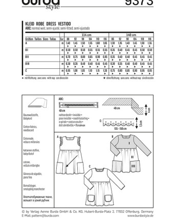 Patron Burda  Robe - Burda 9373 - Mercerine