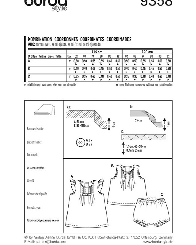 Patron Burda  Ensemble bébé - Burda 9358 - Mercerine