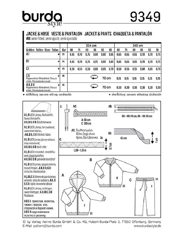 Patron de couture  Veste et pantalon - Burda 9349 - Mercerine