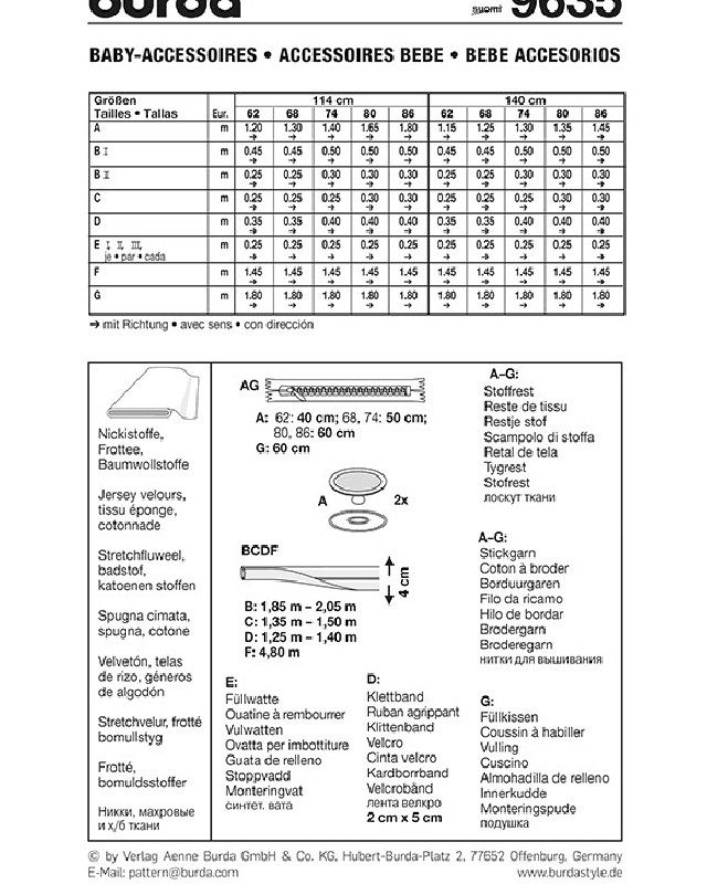 Patron ccessoires  - Burda 9635 - Mercerine