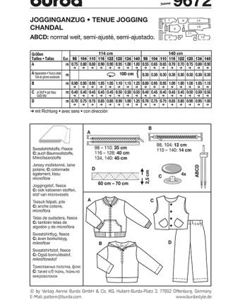 Patron de couture nsemble jogging  - Burda 9672 - Mercerine
