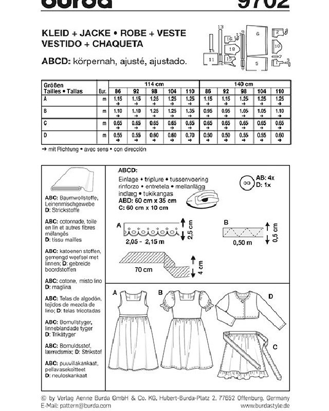 Patron Burda Robe et veste - Burda 9702 - Mercerine