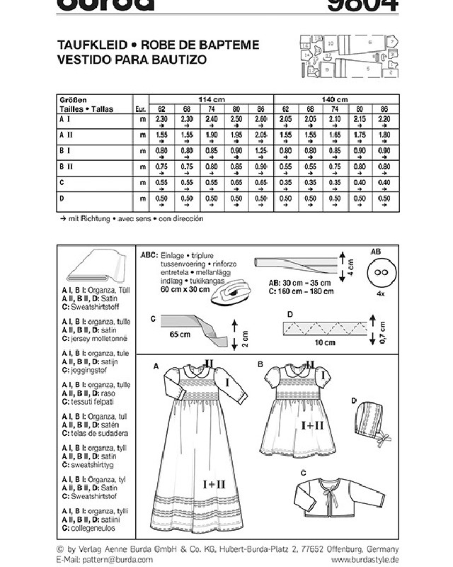 Patron Robe de baptême - Burda 9804 - Mercerine