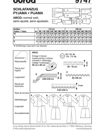 Patron Burda Pyjama - Burda 9747 - Mercerine