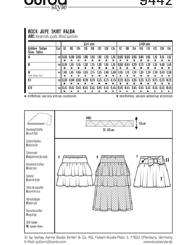 Patron de couture Jupe - Burda 9442 - Mercerine