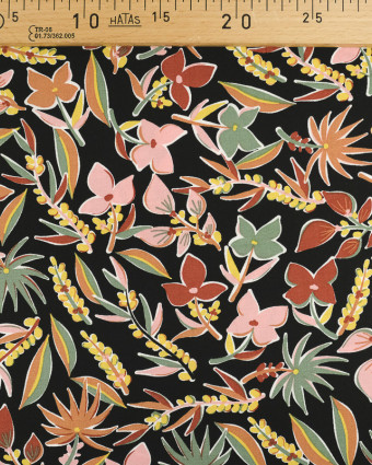 Viscose - noir - Tropical -  fleurs - rose - Mercerine - tissu au mètre