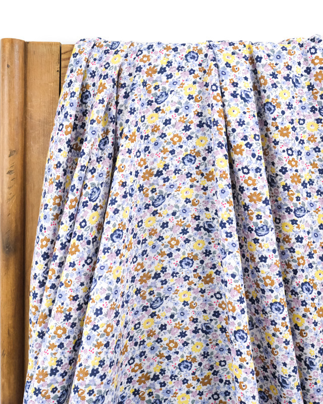 Viscose - Jaune - bleue - pluie de fleurs - Tissu au mètre - Mercerine