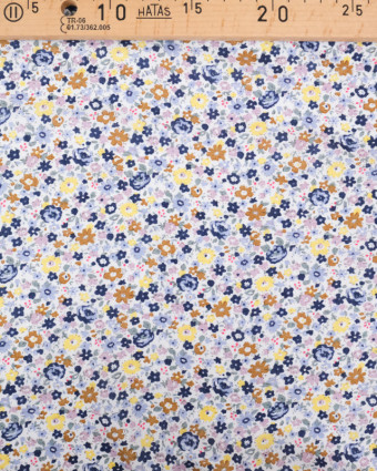 Viscose - Jaune - bleue - pluie de fleurs - Tissu au mètre - Mercerine