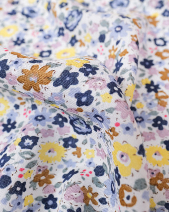 Viscose - Jaune - bleue - pluie de fleurs - Tissu au mètre - Mercerine